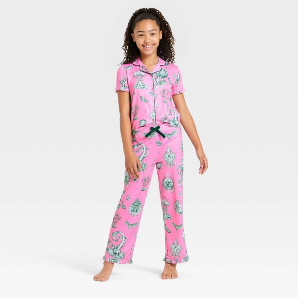 S Girls Wicked x Katie Kime short sleeve button down shirt and pants pj set